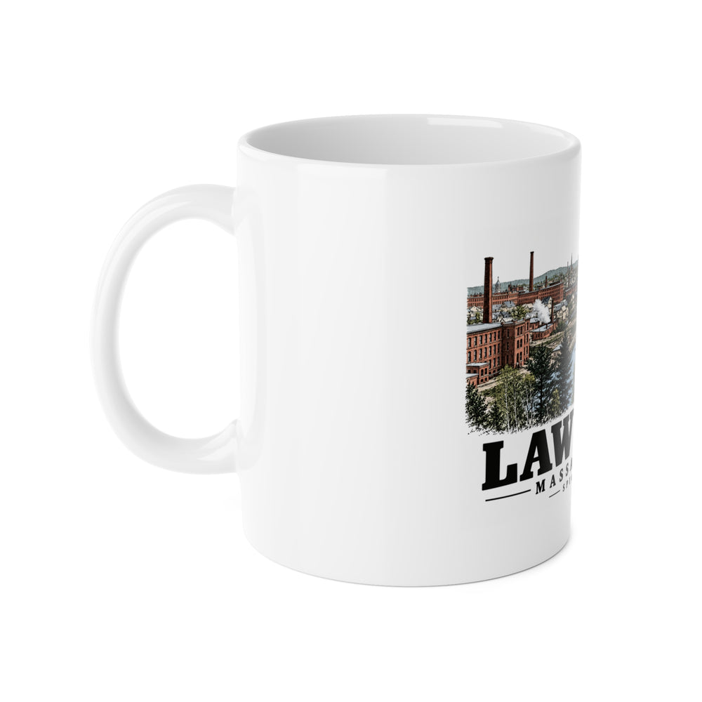 Lawrence Spicket River factories and railroad tracks 11 oz White Ceramic Mug - Merrimack Valley Goods