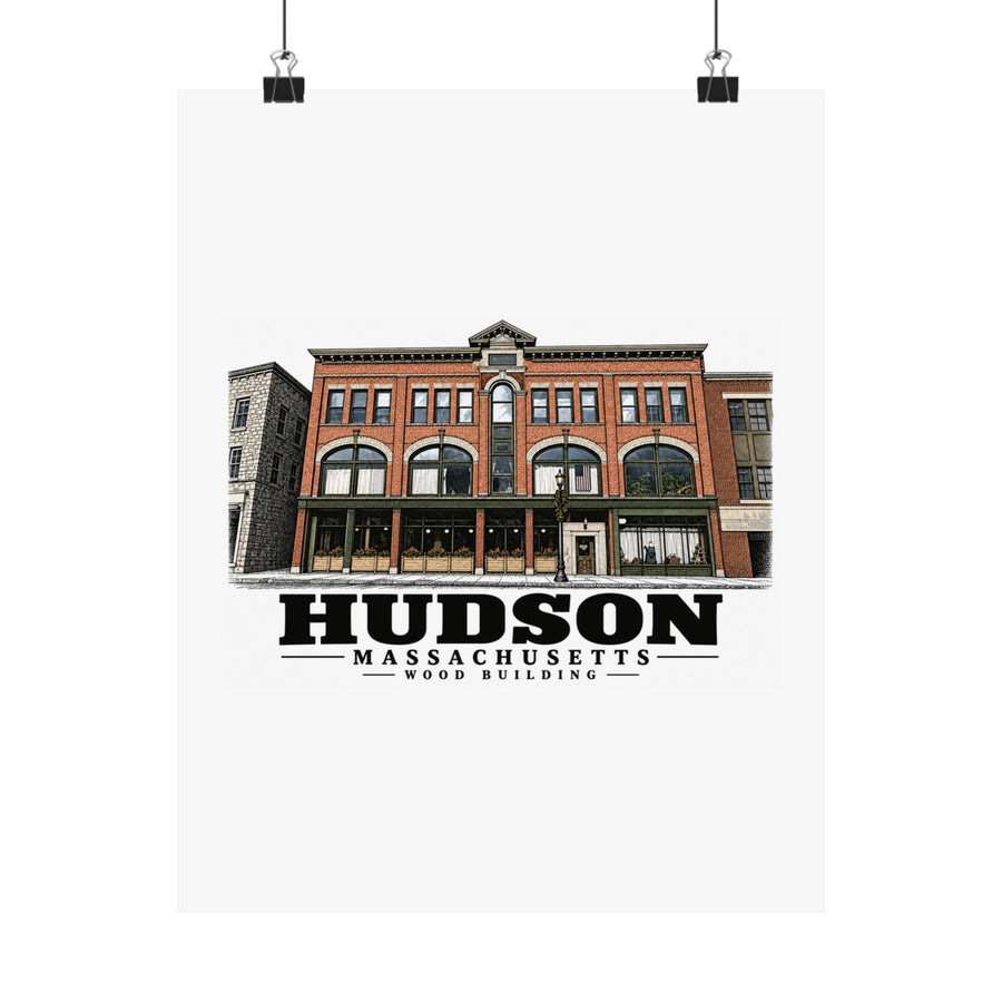 Illustrated Wood Building in Hudson on unframed matte poster