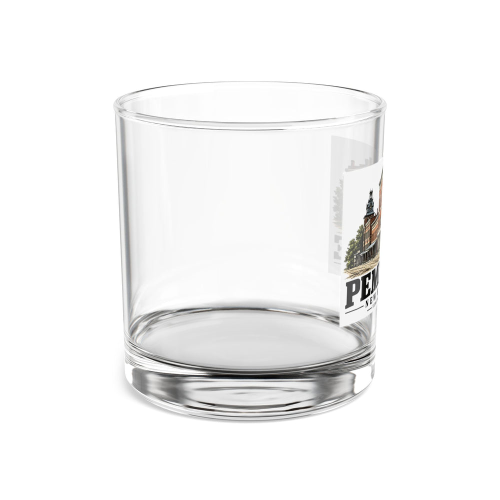 Main Street clocktower commercial streetscape, Pembroke illustration on 10 oz rocks glass — right side view