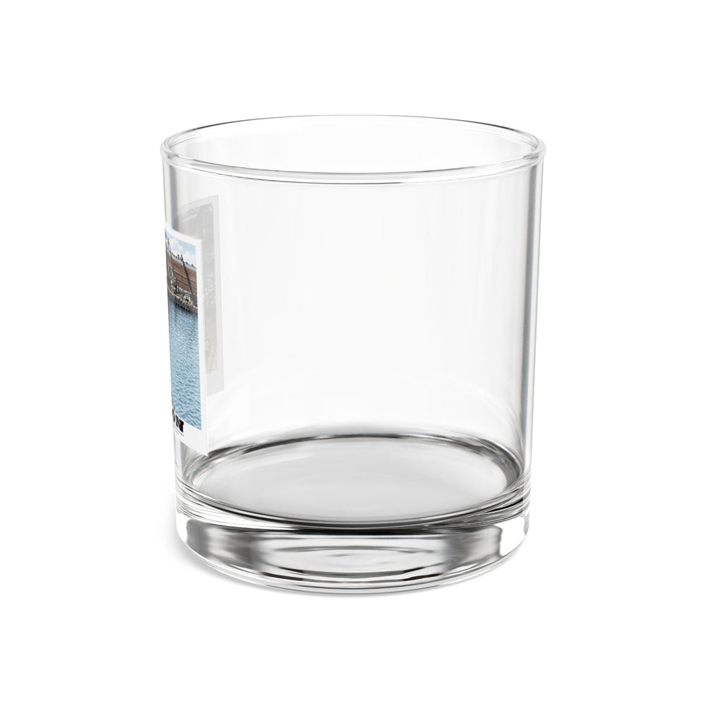 Illustrated LST-301 at Boston Navy Yard in Charlestown on rocks glass
