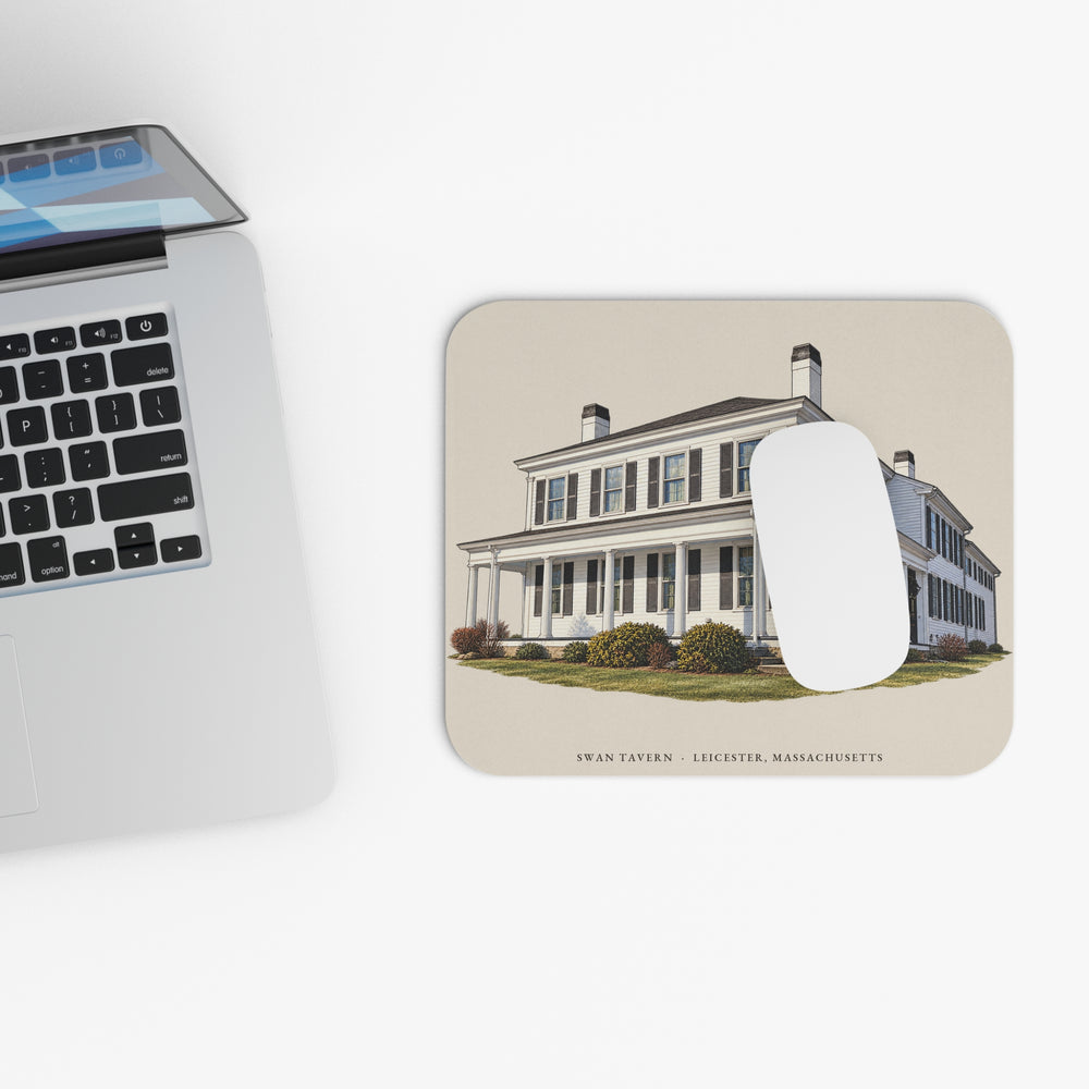 Leicester Swan Tavern mouse pad mockup showing the full illustrated print