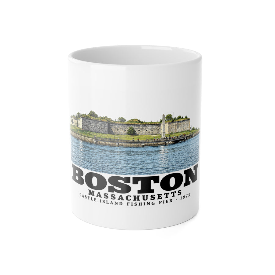Castle Island, includes Fishing Pier 11 oz White Ceramic Mug - Boston Harbor