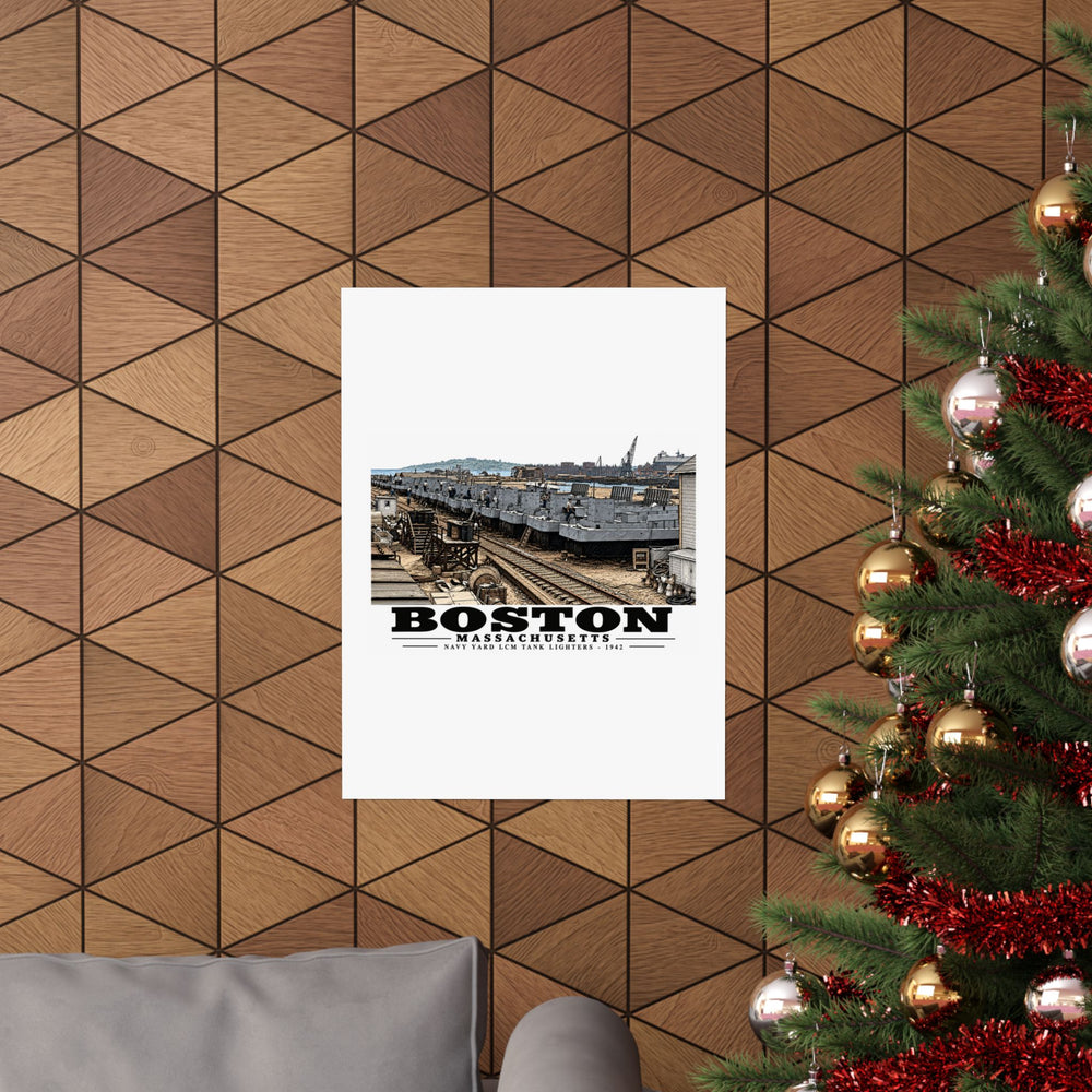 Illustrated Tank Lighters at Boston Navy Yard in Charlestown on unframed matte poster