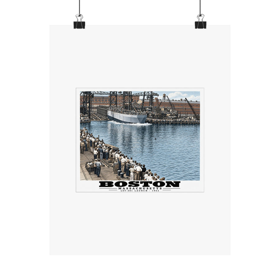 Illustrated LST-301 at Boston Navy Yard in Charlestown on unframed matte poster