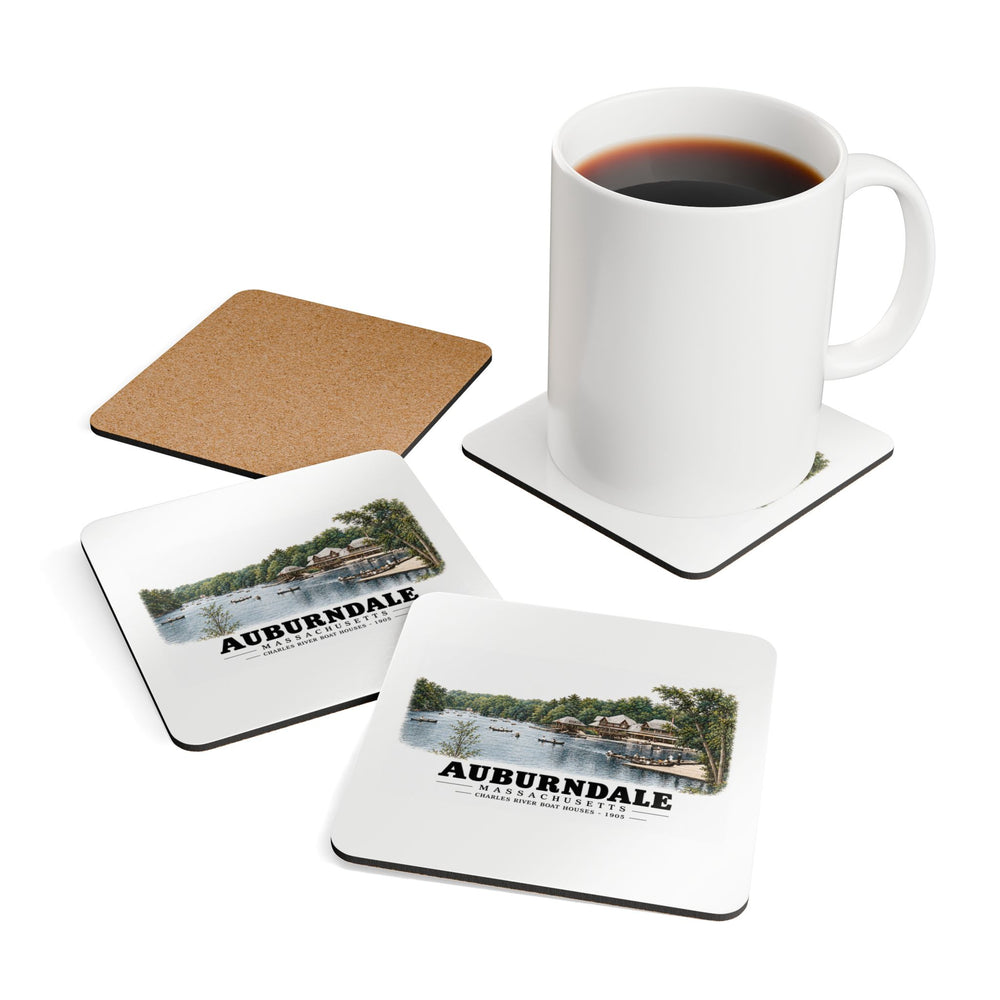 Norumbega Park shore, Charles River Lakes District, Auburndale Cork Back Coaster Set - Charles River