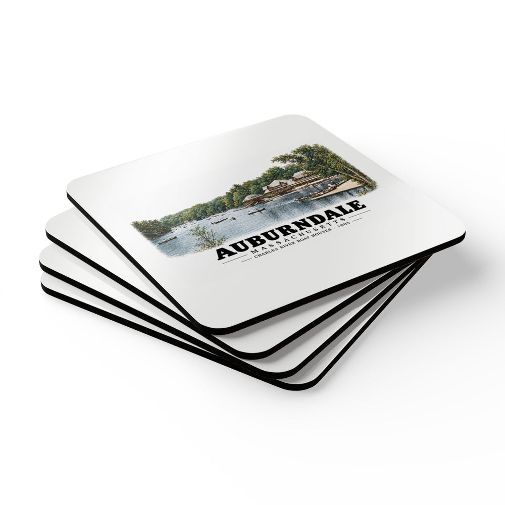 Norumbega Park shore, Charles River Lakes District, Auburndale Cork Back Coaster Set - Charles River