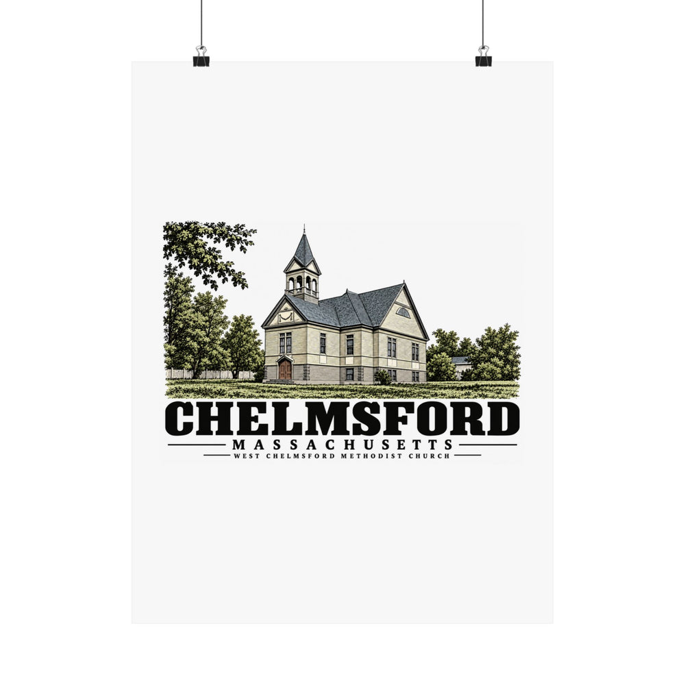Illustrated West Chelmsford Methodist Church in Chelmsford on unframed matte poster