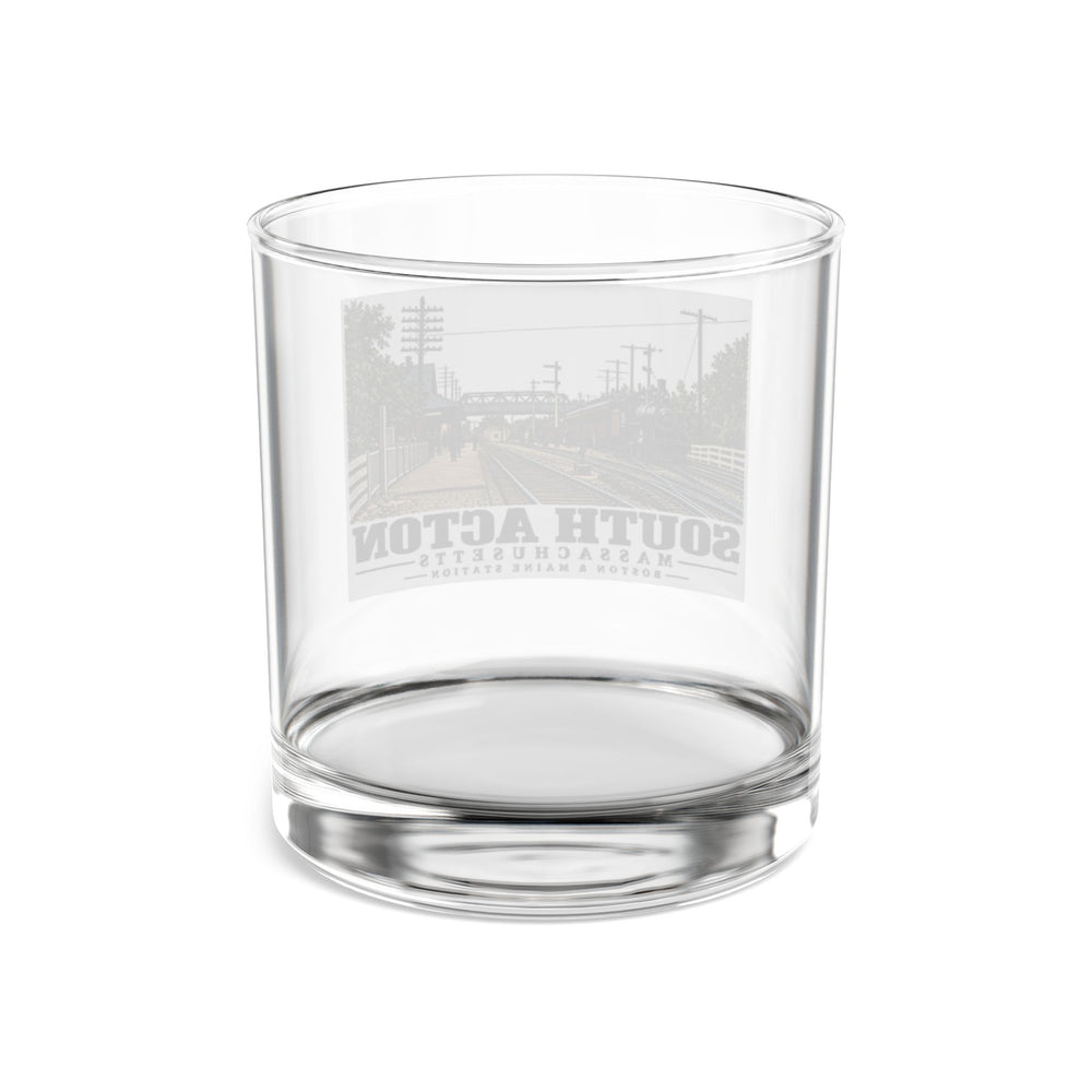 Illustrated Boston & Maine Station in South Acton on rocks glass