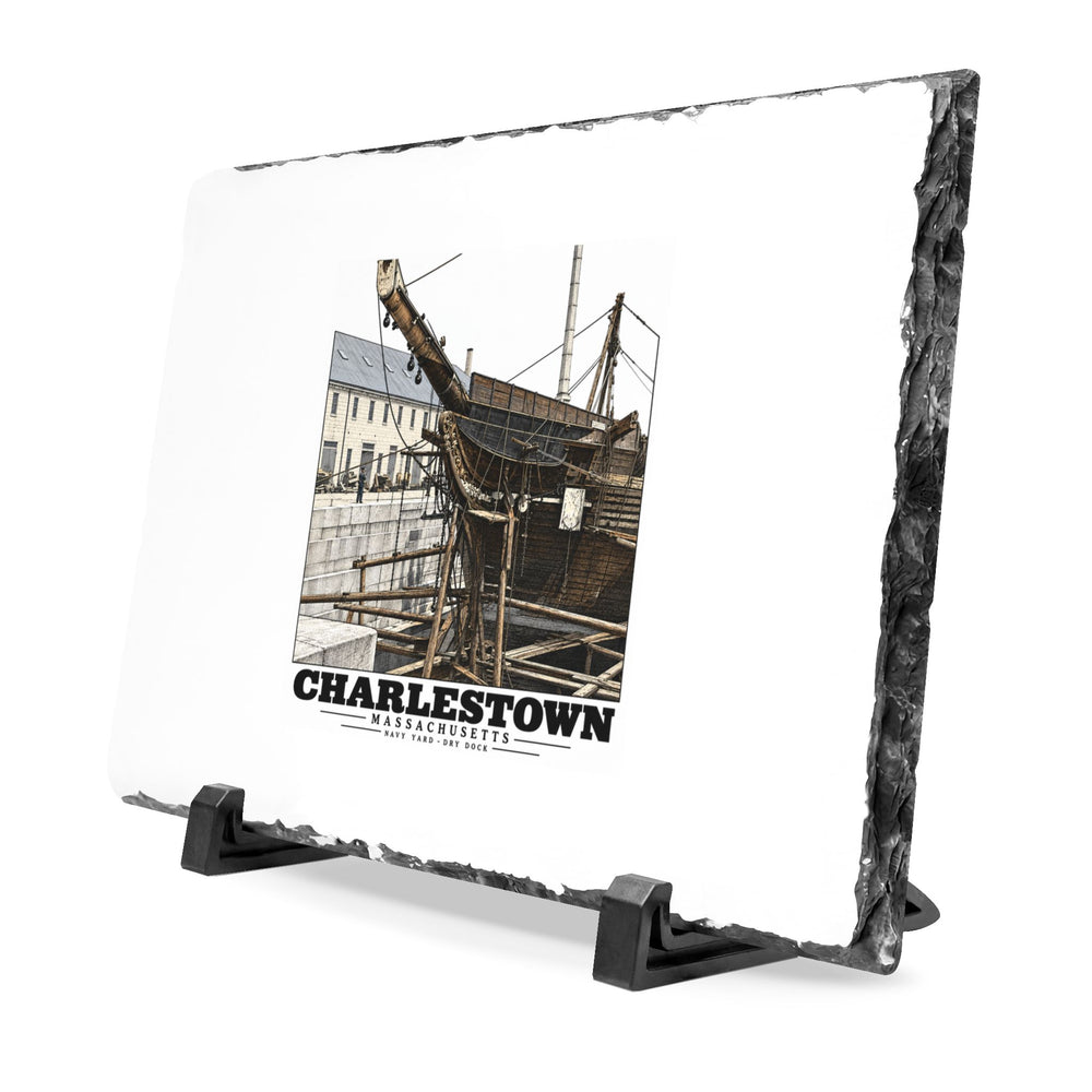 Dry Dock, Charlestown Navy Yard 7 × 11 in Slate Desk Plaque - Boston Harbor