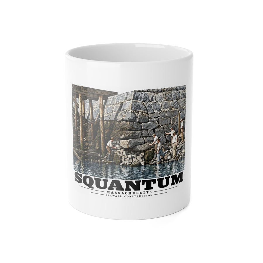 Repairing seawall near administration Building, Squantum 11 oz White Ceramic Mug - Boston Harbor