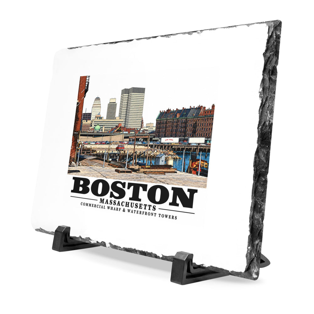 Commercial Wharf with new buildings 7 × 11 in Slate Desk Plaque - Boston Harbor