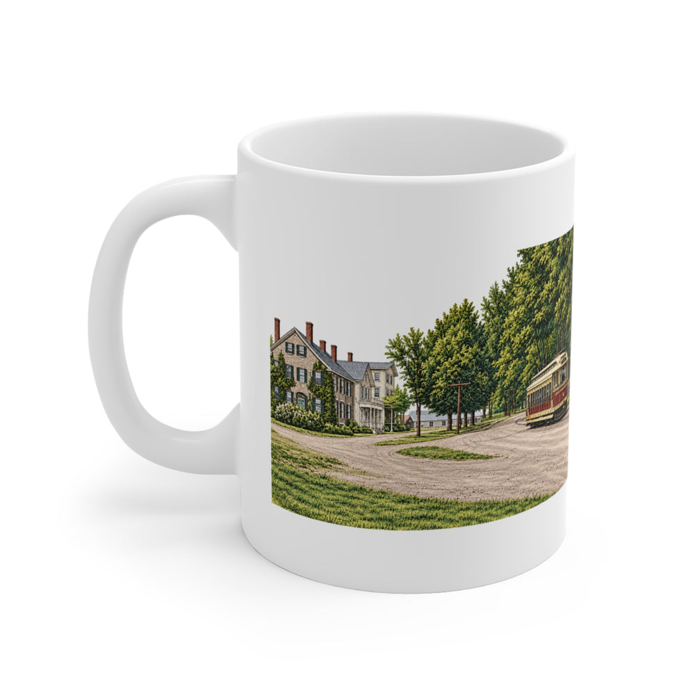 Grafton Common - Historic Streetcar View 11 oz ceramic mug — artwork view, handle left — Familiar History