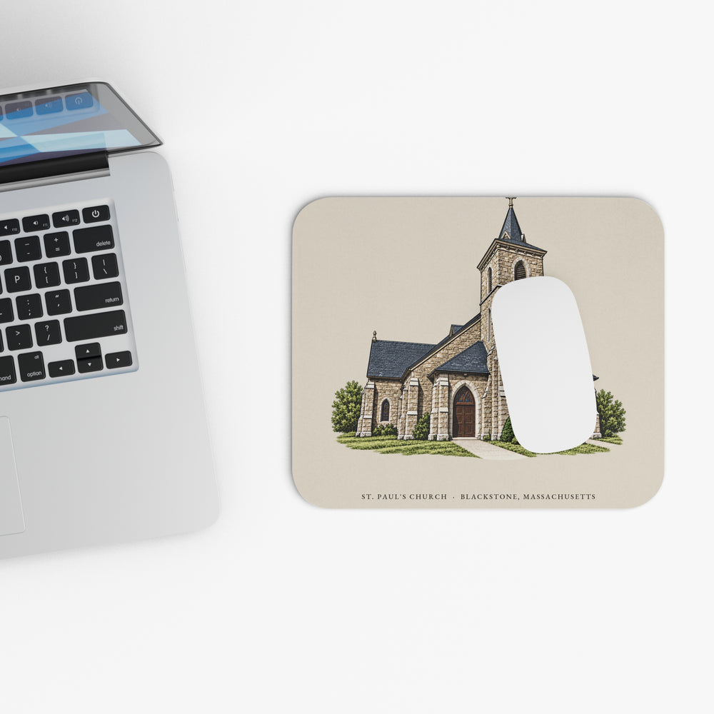 Blackstone St. Paul's Church mouse pad mockup showing the full illustrated print