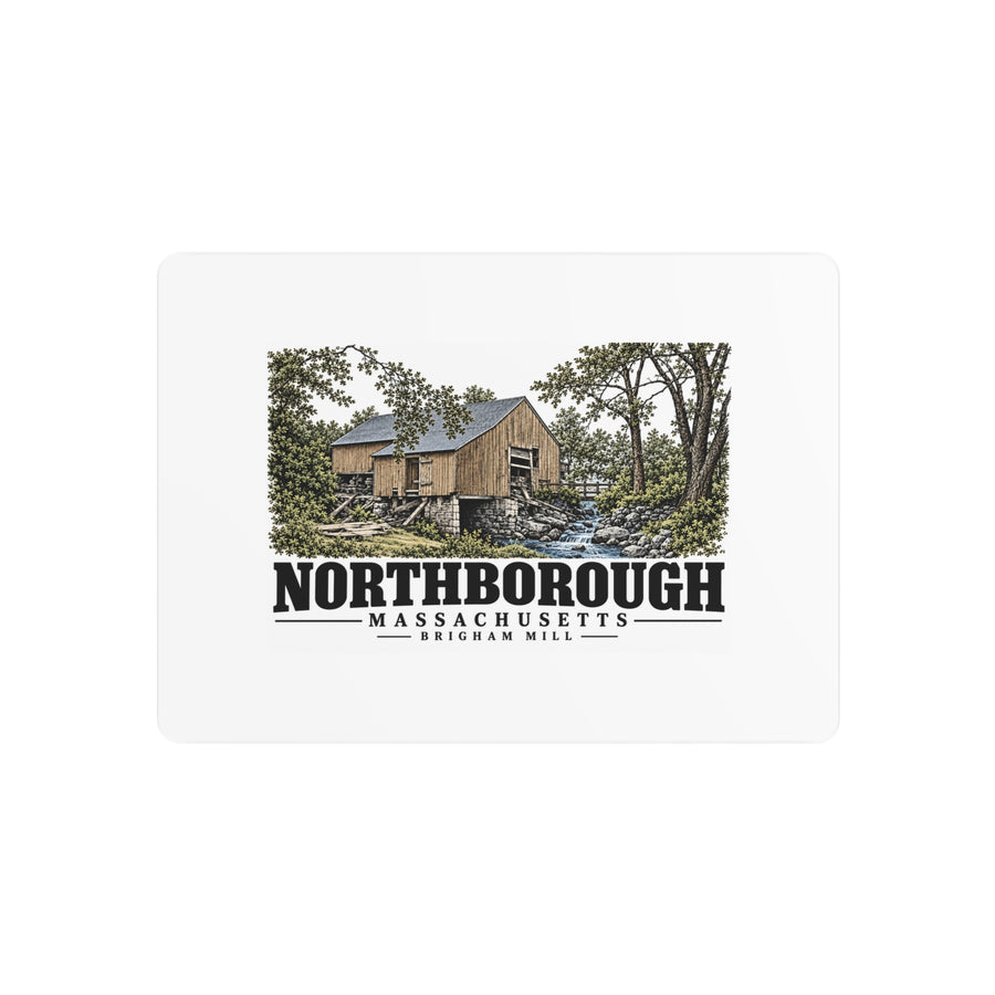 Illustrated Brigham Mill in Northborough on metal art sign
