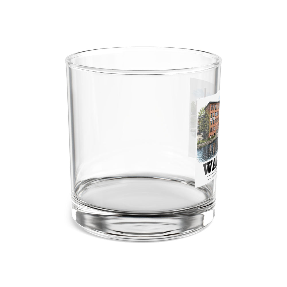 Illustrated Boston Manufacturing Company in Waltham on rocks glass