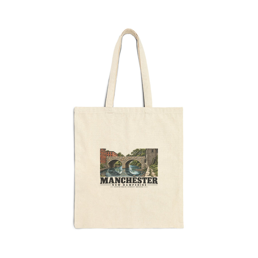 South Main Street stone-arch bridge Natural + Black Heavy Canvas Tote - Merrimack Valley Goods