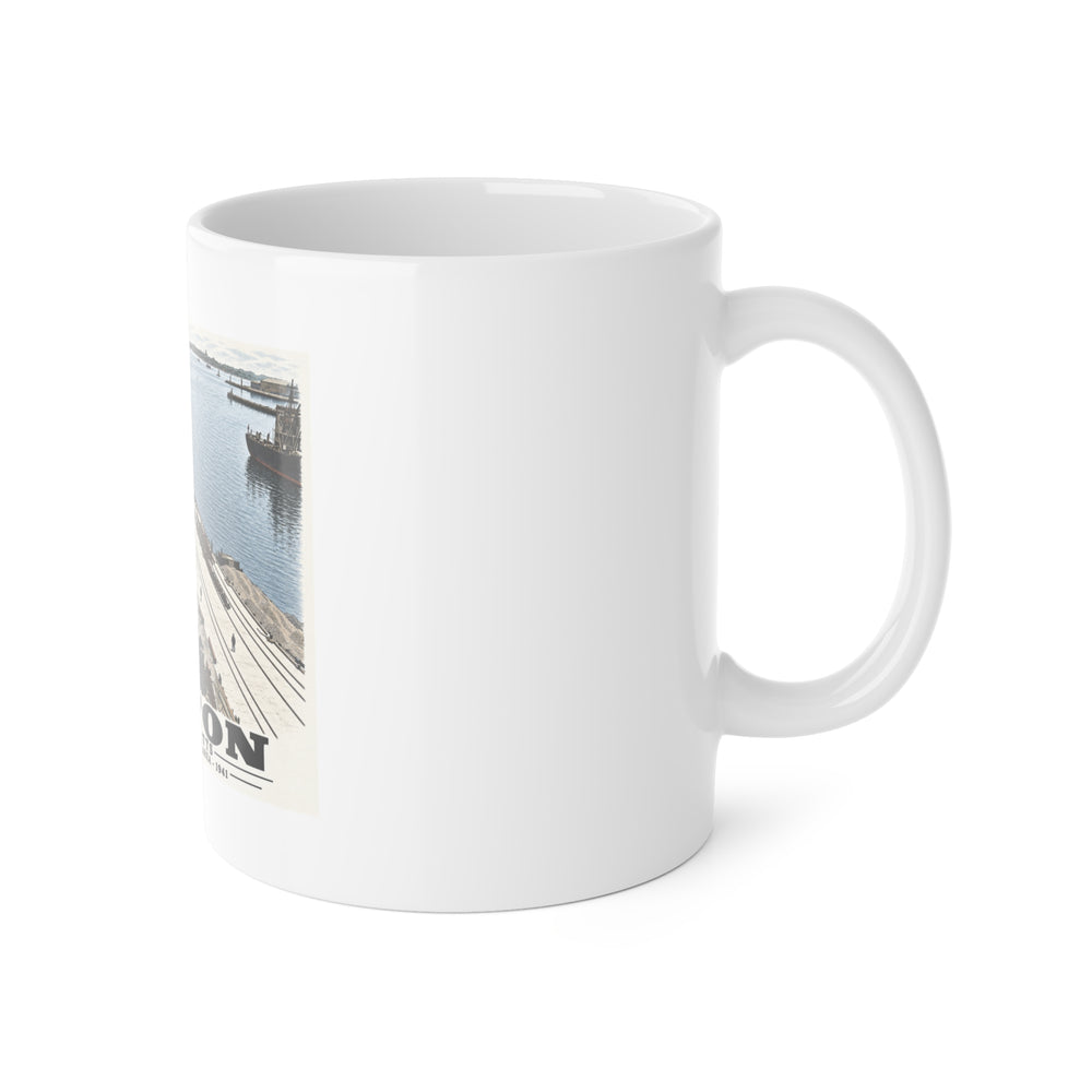 South Boston Dry Dock Area April 16-41 from roof of elevator shaft S 11 oz White Ceramic Mug - Boston Harbor