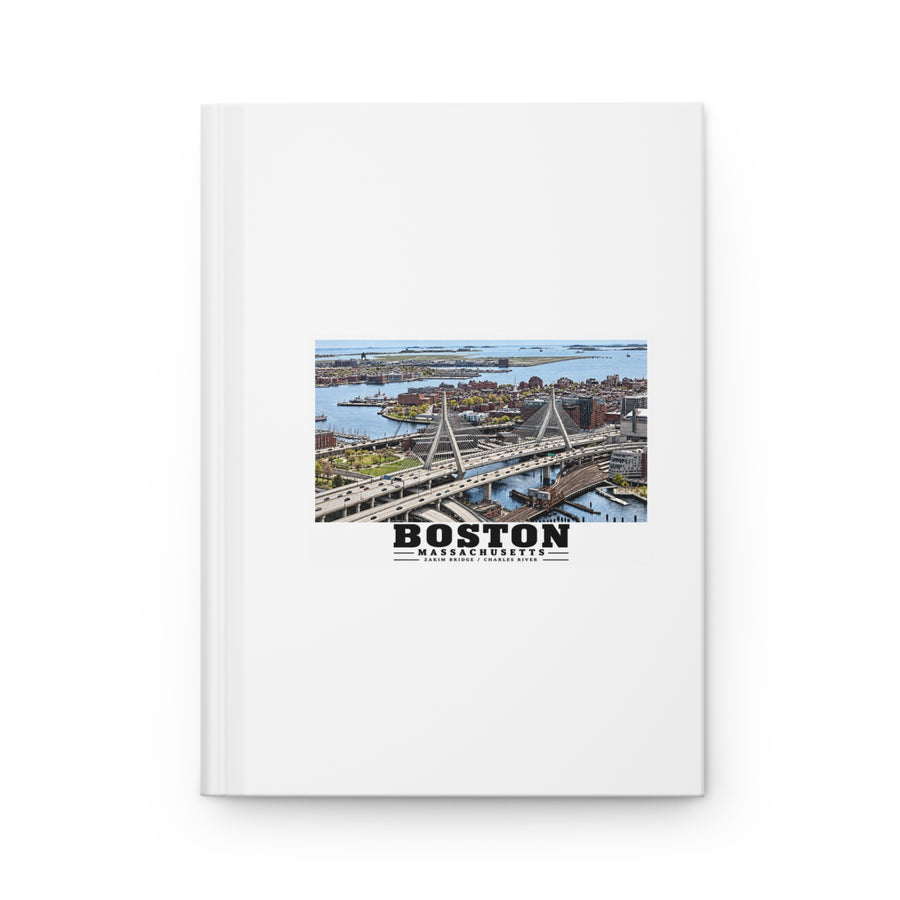 Aerial view of Boston with Zakim Bridge across Charles Matte Hardcover Journal - Charles River