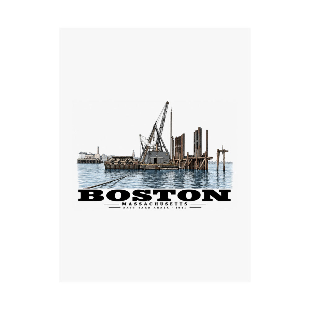 View from water of Navy Yard Annex/Dry Dock Matte Heritage Poster — 11 × 14 and 18 × 24 in - Boston Harbor