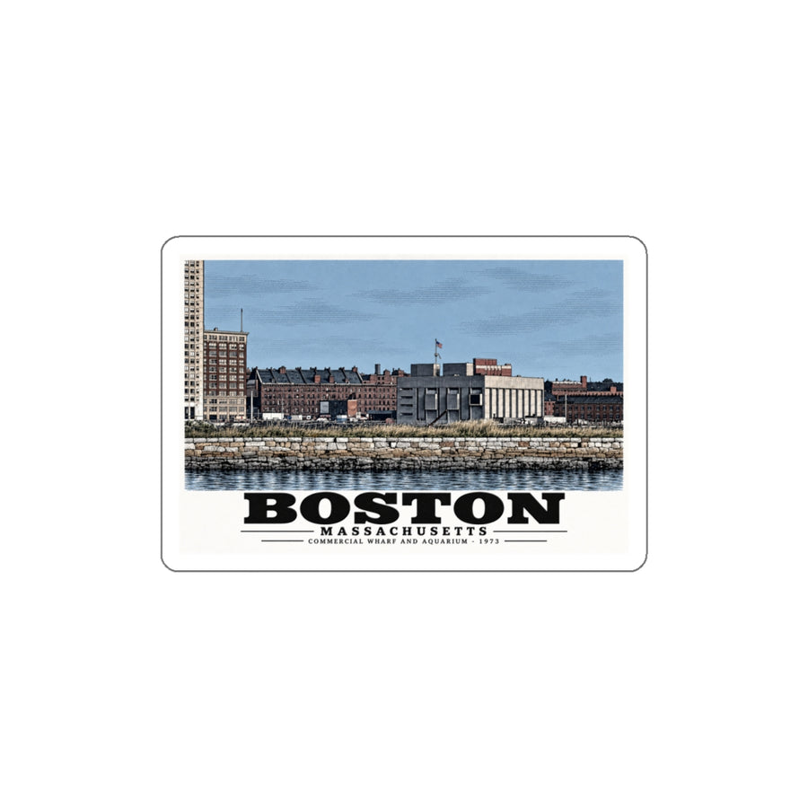 Toward Commercial Wharf across Pier 3 toward Aquarium 4 in White Die-Cut Sticker - Boston Harbor