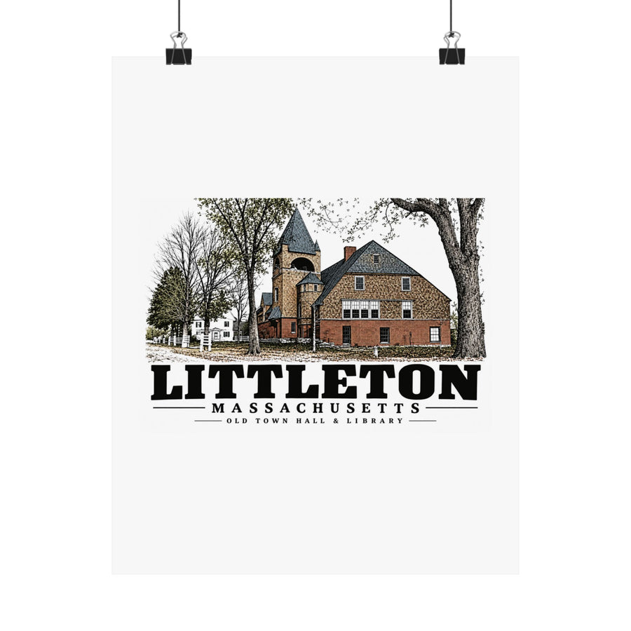 Illustrated Old Town Hall & Library in Littleton on unframed matte poster