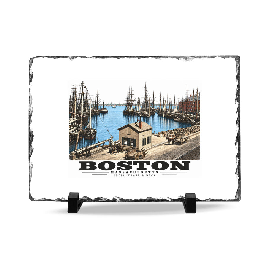 India Wharf and dock, Boston 7 × 11 in Slate Desk Plaque - Boston Harbor