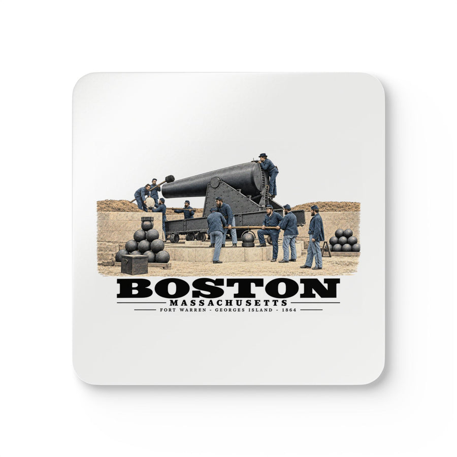 View of the 15 inch gun, Fort Warren, 1864 Cork Back Coaster Set - Boston Harbor