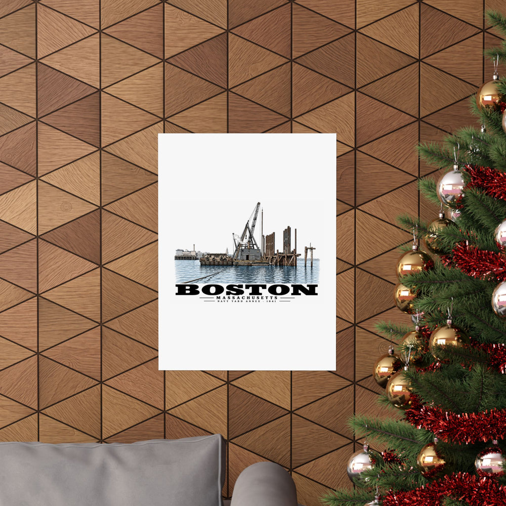 View from water of Navy Yard Annex/Dry Dock Matte Heritage Poster — 11 × 14 and 18 × 24 in - Boston Harbor