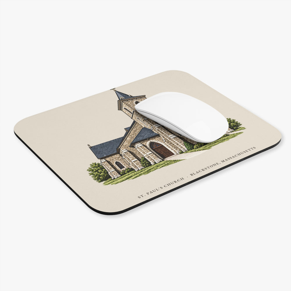 Blackstone St. Paul's Church mouse pad mockup showing the full illustrated print