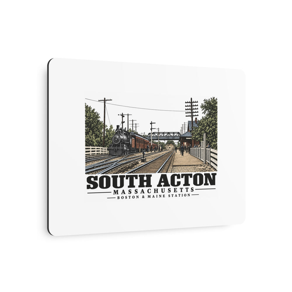 Illustrated Boston & Maine Station in South Acton on metal art sign