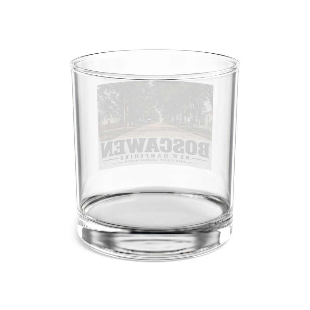 Main Street looking north, Boscawen illustration on 10 oz rocks glass — rear view through clear glass