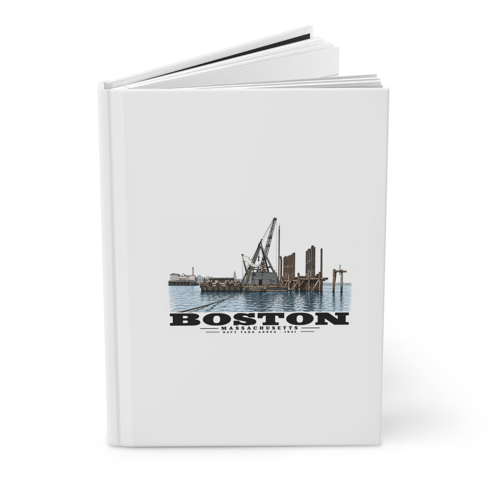 View from water of Navy Yard Annex/Dry Dock Matte Hardcover Journal - Boston Harbor