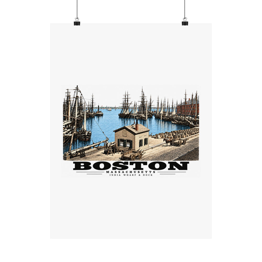 India Wharf and dock, Boston Matte Heritage Poster — 11 × 14 and 18 × 24 in - Boston Harbor