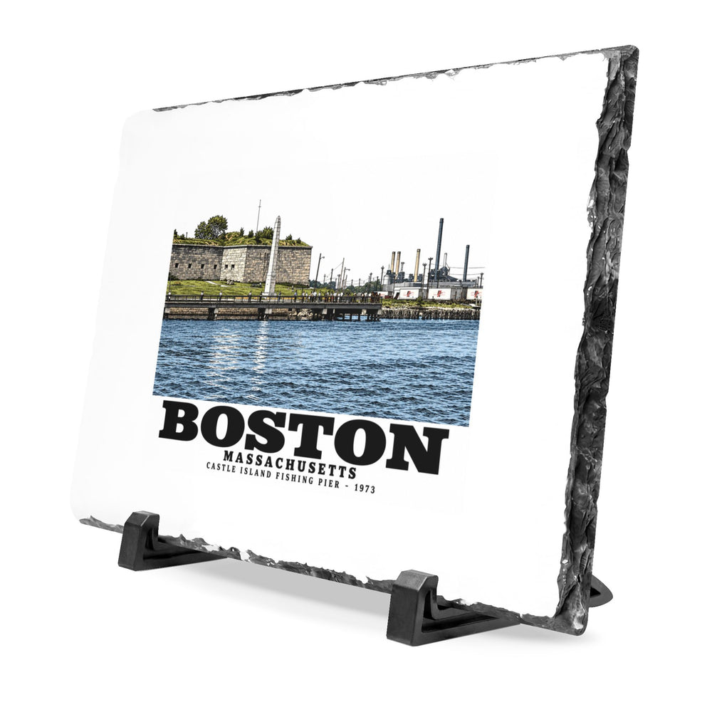 Castle Island, includes Fishing Pier 7 × 11 in Slate Desk Plaque - Boston Harbor