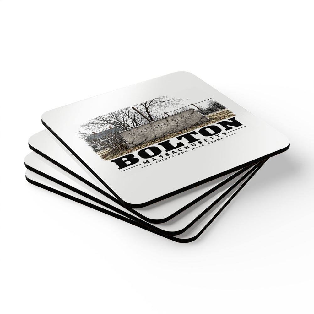 Illustrated Thirty-One-Mile Stone in Bolton on corkwood coaster set