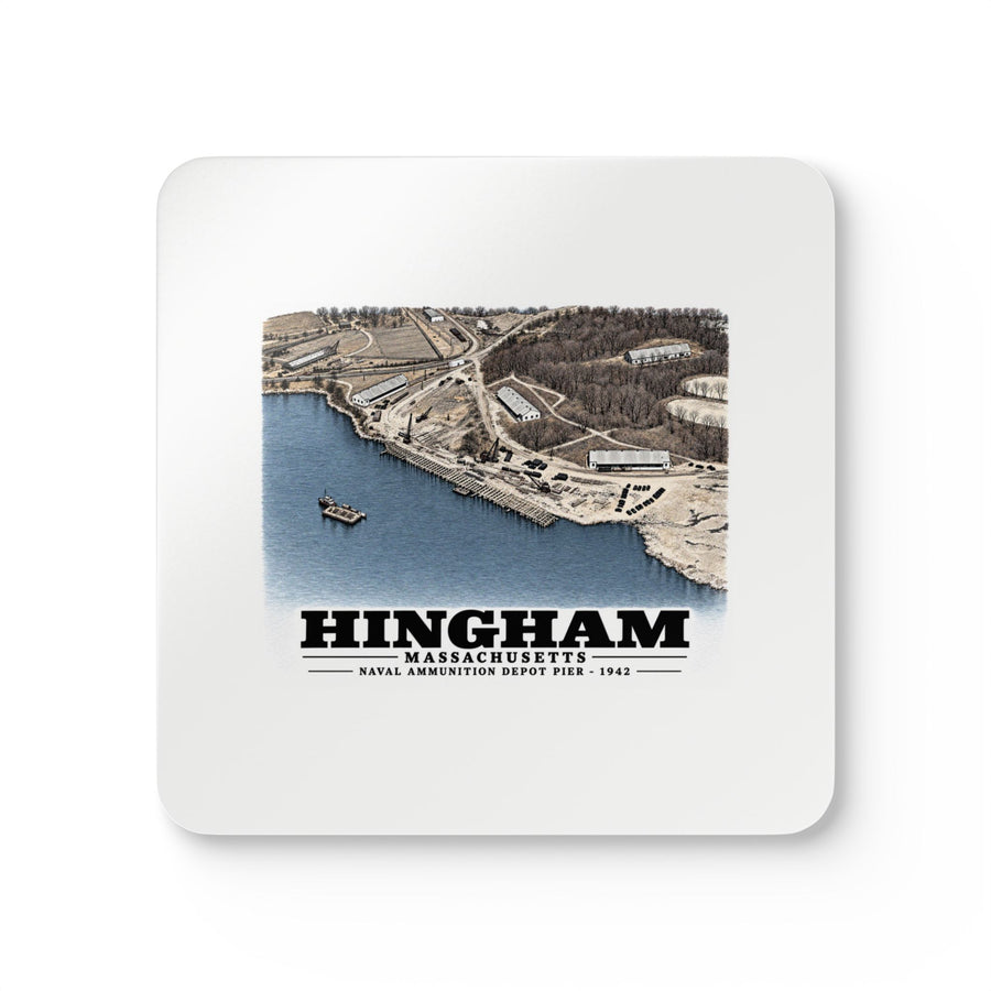 Construction progress New pier USNAD, Hingham, MA Cork Back Coaster Set - Boston Harbor