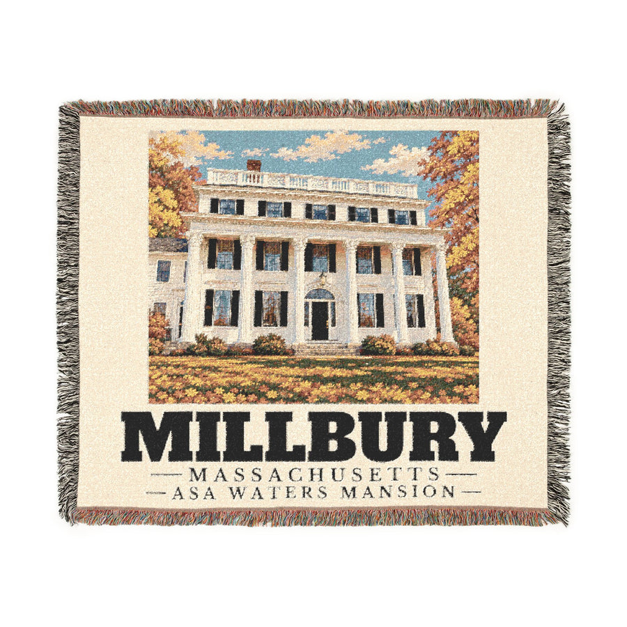 Asa Waters Mansion — Millbury, Massachusetts Woven Blanket