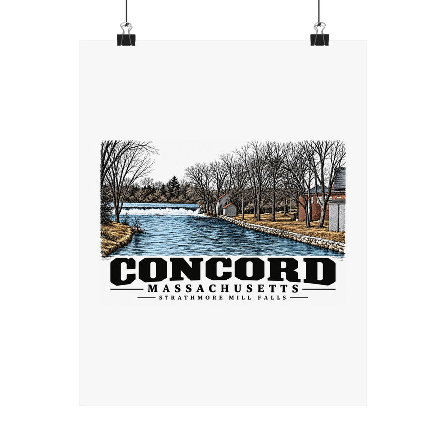 Illustrated Strathmore Mill Falls in Concord on unframed matte poster