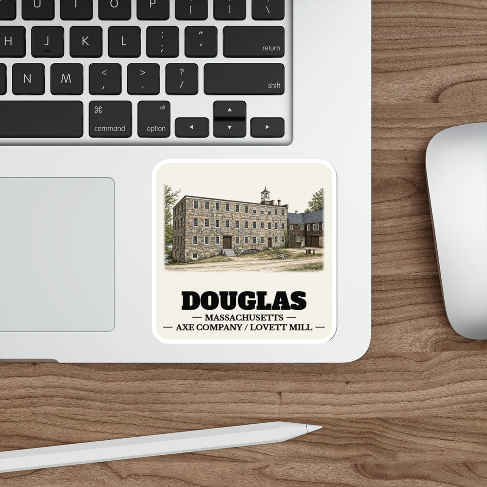 Douglas Axe Company / Lovett Mill sticker shown on a laptop