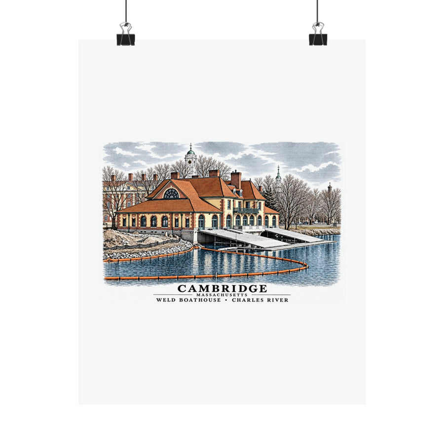Weld Boathouse, 971 Memorial Drive, beside Anderson Bridge Matte Heritage Poster — 11 × 14 and 18 × 24 in - Charles River