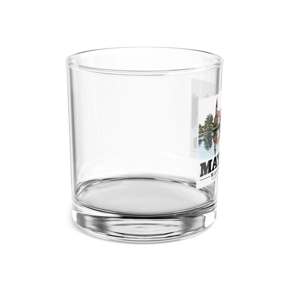Illustrated St. Bridget Church in Maynard on rocks glass