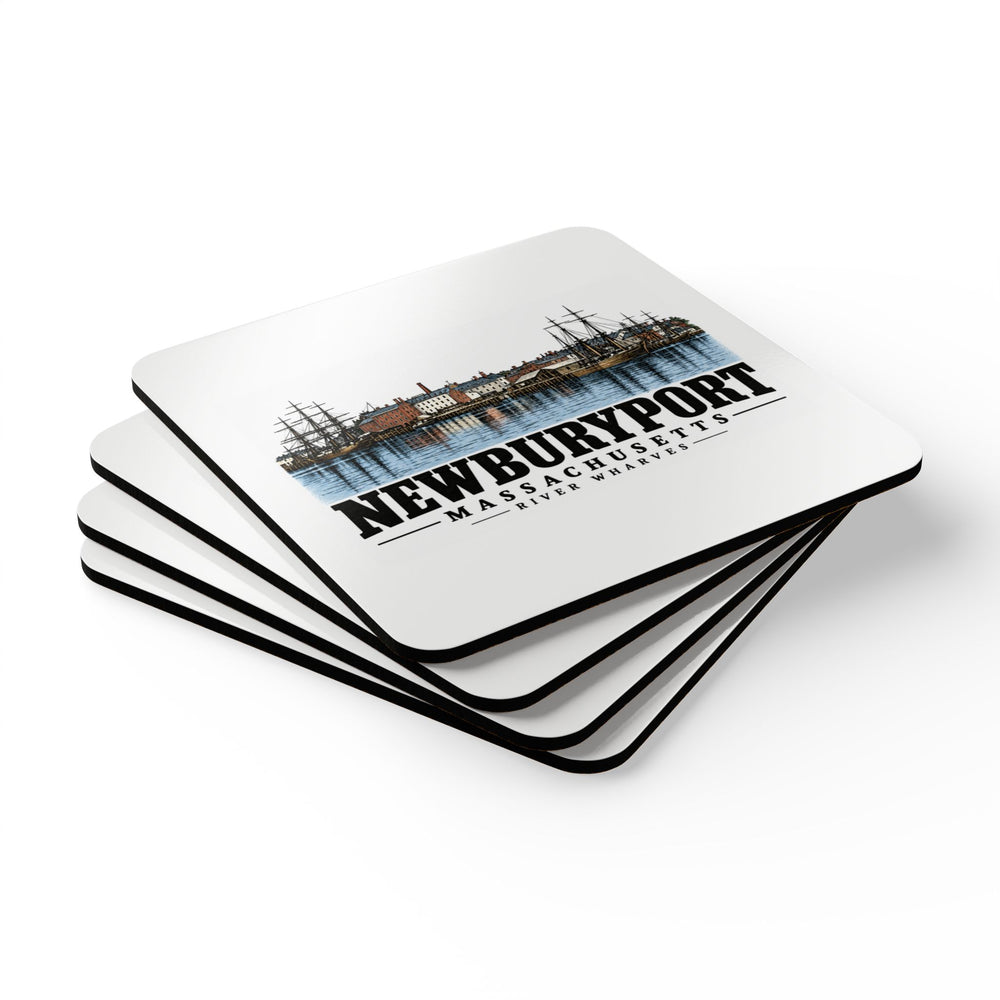 Newburyport River wharves and sailing vessels, 1864 Cork Back Coaster Set - Merrimack Valley Goods