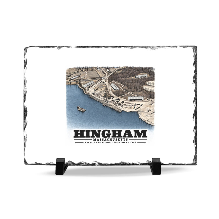 Construction progress New pier USNAD, Hingham, MA 7 × 11 in Slate Desk Plaque - Boston Harbor