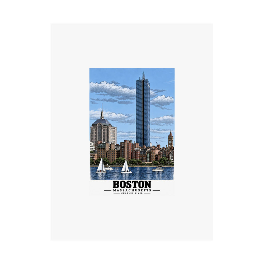 Illustrated Boston, Massachusetts, from the Charles River in Boston and Cambridge on unframed matte poster