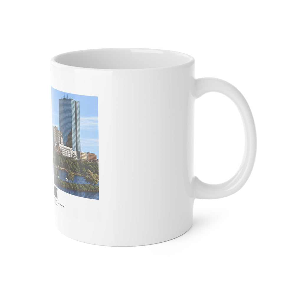Illustrated St. Charles River view of Boston, Massachusetts in Boston and Cambridge on ceramic mug