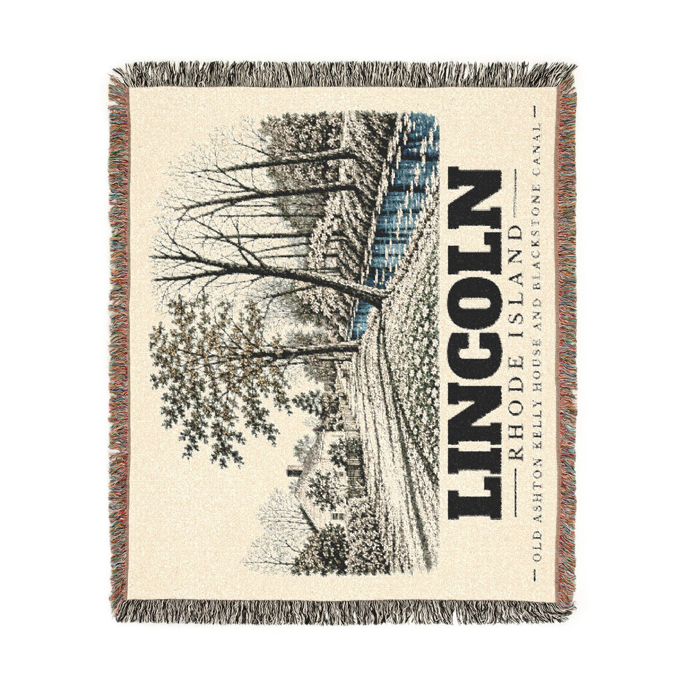 Old Ashton Kelly House and Blackstone Canal — Lincoln, Rhode Island woven blanket, product view 2