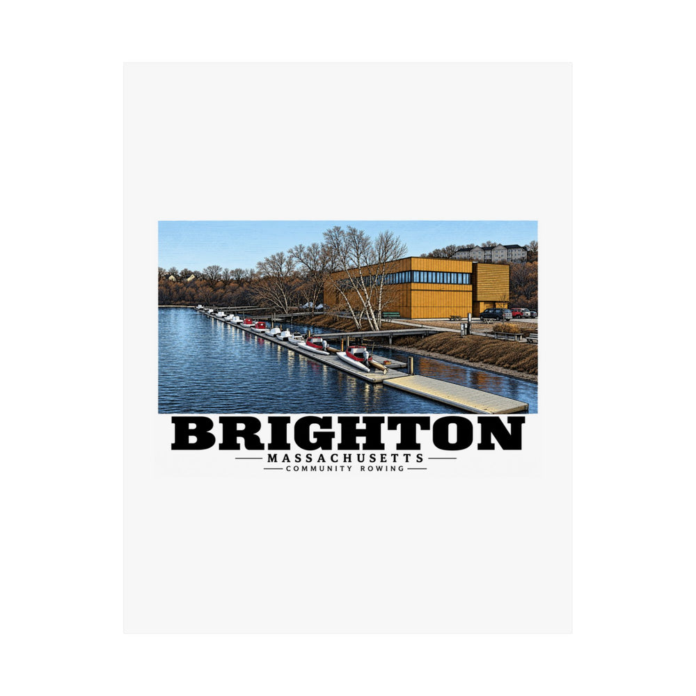 Flat Community Rowing building, dock and boats poster with Brighton lettering