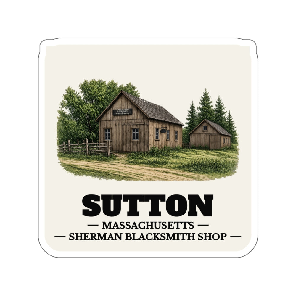 Sutton M. M. Sherman Blacksmith and Wheelwright Shop sticker shown on a laptop