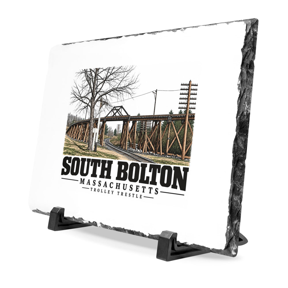 Illustrated Trolley Trestle in South Bolton on slate desk plaque