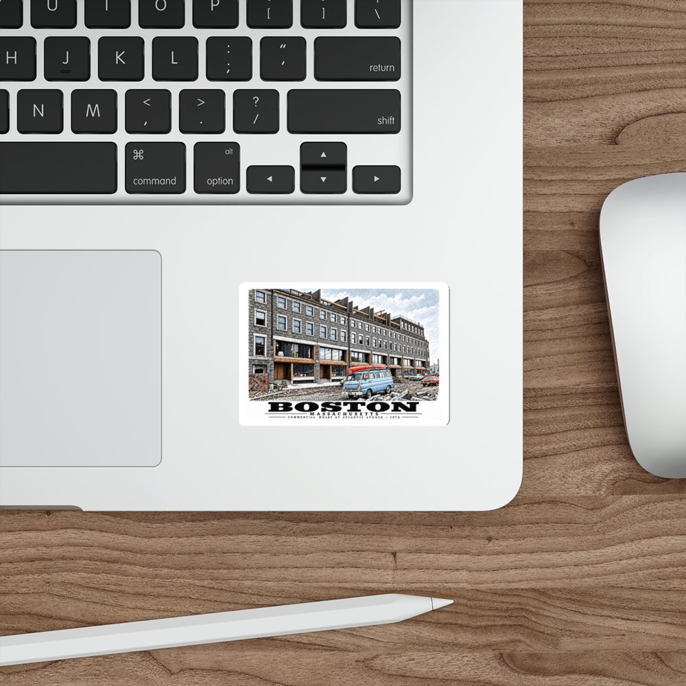 Partially renovated Commercial Wharf Street at Atlantic Avenue 4 in White Die-Cut Sticker - Boston Harbor